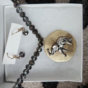 Matching Gold and Gem Necklace and Earrings